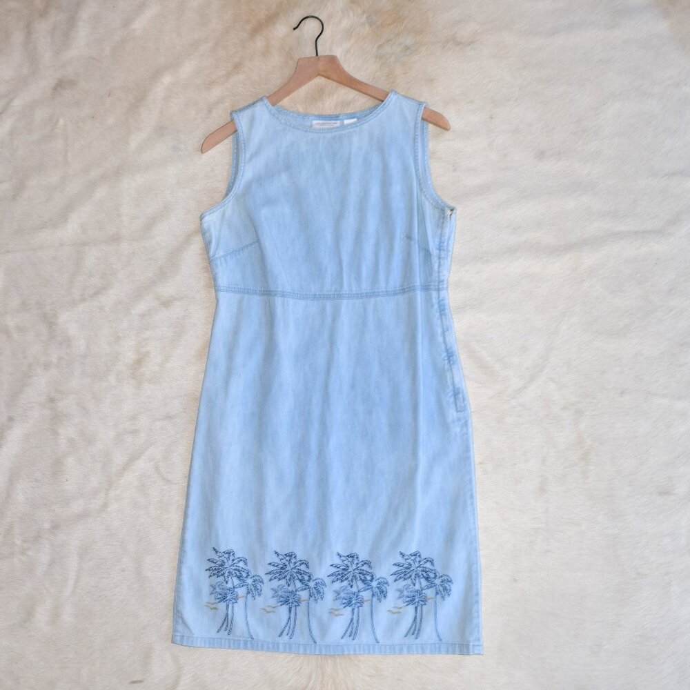 Embroidered Denim Shift Dress